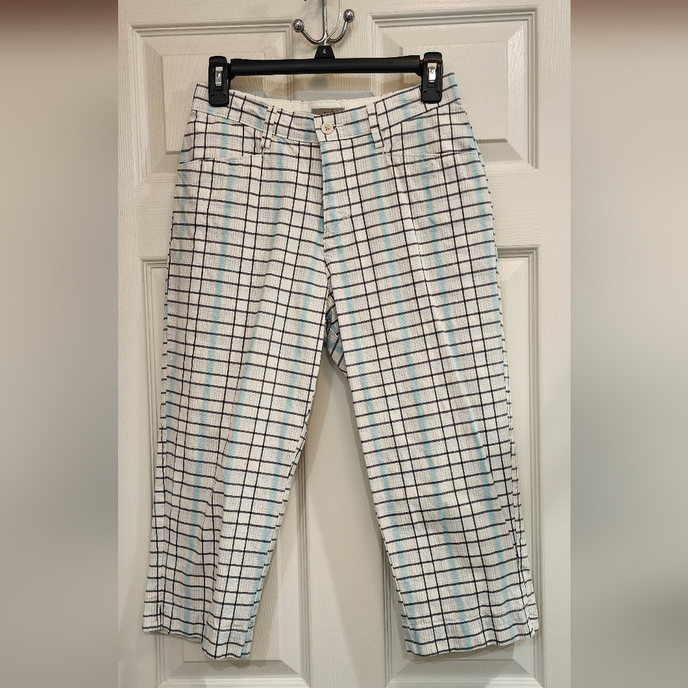 Lee Women's Checkered Cropped Pants - White, Black, Gray and Teal. Size 4.